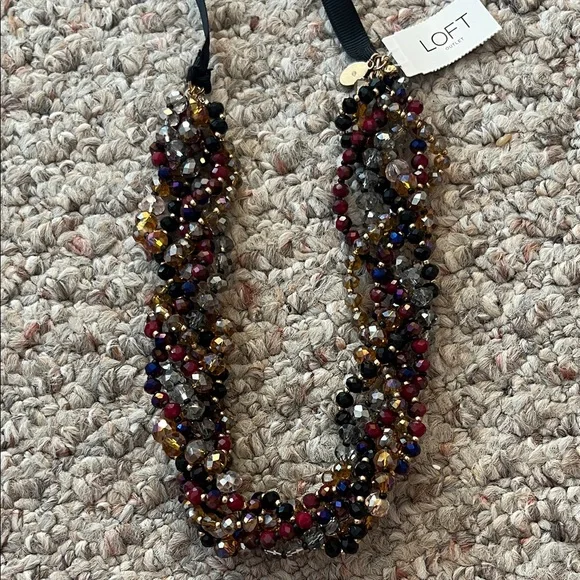 NWT Elegant LOFT Beaded Necklace with Black Ribbon - Picture 3 of 4